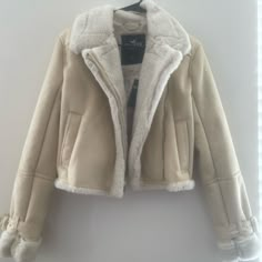 Nwt! Never Worn, Super Comfy And Soft! Such A Pretty Jacket Soft Jacket Outfit, White Fitted Cropped Jacket For Winter, Trendy Cream Cropped Winter Jacket, Chic White Cropped Winter Jacket, White Chic Cropped Jacket For Winter, Chic White Cropped Jacket For Winter, White Long Sleeve Cropped Jacket For Winter, Cute Winter Jackets For Women, Faux Fur Lined Coat