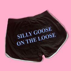 Silly Goose On The Loose Dolphin Shorts | Custom Dolphin Shorts | Y2K Shorts | Cute Shorts | Funny Shorts | Y2K Shorts | Lounge Shorts | Comfy Shorts to Lounge in! Actual item may be lighter/darker than pictured. M A T E R I A L S - 95% Cotton / 5% Spandex - Available In Sizes S-L S I Z I N G - Size chart is available on our listing photos. S H I P P I N G  &  P R O D U C T I O N  T I M E - Production Time is 5 Business Days. (May be delayed during the Holiday Season) - Shipping Time is 2-6 Busi Shorts Comfy, Funny Shorts, Shorts Y2k, Dolphin Shorts, Y2k Shorts, Silly Goose, Shorts Cute, Short Humor, Comfy Shorts