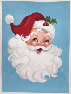 a painting of santa claus with holly on his head