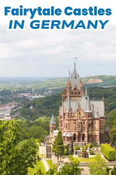 Castle surrounded by lush greenery with a distant view of a town in Germany.