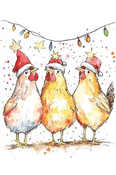 Christmas Watercolor Painting Funny Christmas Watercolor, December Watercolor, Watercolor Christmas Paintings, Xmas Card Ideas, Christmas Watercolor Ideas, Christmas Watercolor Painting, Watercolor Chickens, Ideas For Cards, Fun Art Projects