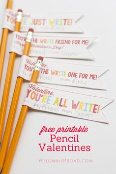 four pencils with writing on them are lined up in a row and the words, you're all write, free printable pencil valentine's day