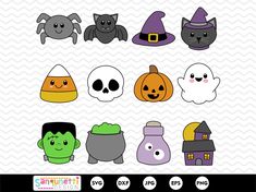 halloween clipart set with ghost, pumpkins and witches