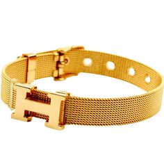 description & details - stainless steel /gold plated- approx. width 10mm / length 8.5" adjustable belt- water resistant / hypoallergenic- please note that perfume and other chemicals can shorten the life of your jewelry pieces Hermes Bracelets, Celine Outfit, Hermes Jewelry Bracelet, H Belt, Jewelry Cartier, Van Cleef And Arpels Jewelry, Jewelry Cheap, Hermes Bracelet, H Logo