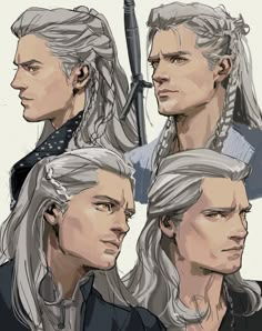 three different pictures of the same character from game of thrones, one with long white hair