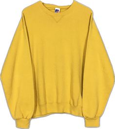 Solid Retro Tops For Fall, Retro Solid Tops For Fall, Yellow Long Sleeve 90s Tops, Yellow Long Sleeve 90s Style Tops, 90s Style Yellow Long Sleeve Tops, Yellow Vintage Long Sleeve Sweatshirt, 90s Yellow Long Sleeve Tops, Vintage Yellow Long Sleeve Sweatshirt, Retro Crew Neck Solid Tops