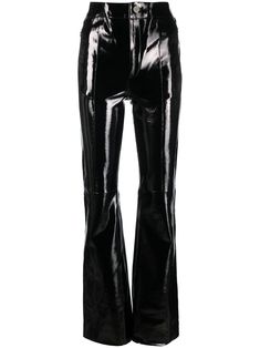 black lambskin/stretch-cotton stretch-design high-waisted skinny cut Vinyl Pants, Versace Outfit, Yoko London, Ski Wear, Bottoms Pants, Stretch Cotton, Denim Dress, All Fashion, Jacket Dress