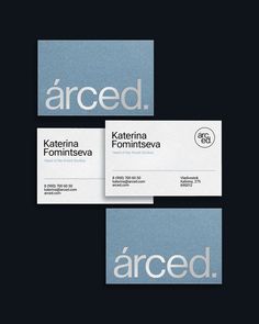 two business cards with the word arced on them