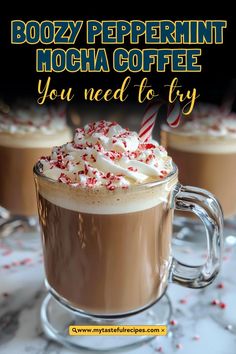 Celebrate the season with this indulgent Boozy Peppermint Mocha Coffee! A delicious blend of coffee, chocolate, and a dash of peppermint liqueur will make every sip feel like a festive treat. Perfect for those cold winter nights! Peppermint Mocha Latte Recipe, Boozy Coffee Drinks, Peppermint Mocha Cake, Mocha Coffee Recipe