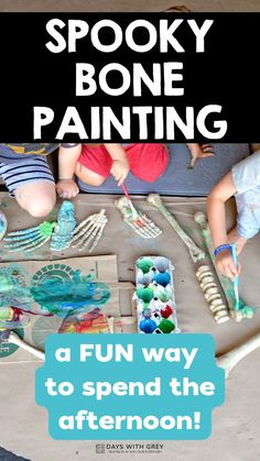 three children painting plastic bones on the floor of the garage. The colors are bright and cheerful. Halloween Activities, Family Traditions, Toddler Preschool, Art Activities, Halloween Art, Pumpkin Carving