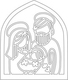 a black and white outline drawing of a man and woman holding a baby in their arms