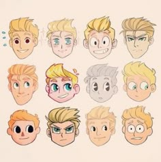 cartoon faces with different facial expressions and hair styles for each individual character in the game