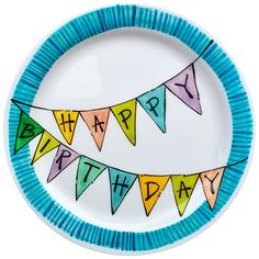 a paper plate with a happy birthday banner on it