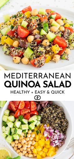 mediterraneann quinoa salad with fresh vegetables and chickpeas is an easy, healthy meal