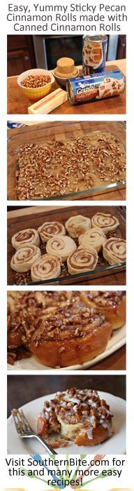 several different types of food are shown in this collage, including pies and cinnamon rolls