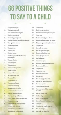 a poster with the words 66 positive things to say to a child