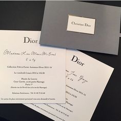 three different types of wedding cards on top of each other with the word dior printed on them