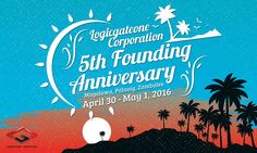 an advertisement for the 50th anniversary celebration in front of palm trees and blue sky with white lettering