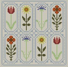 a cross stitch pattern with flowers on it