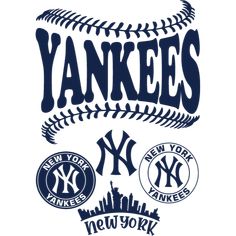 the new york yankees logo is shown in blue and white, with an old - fashioned baseball