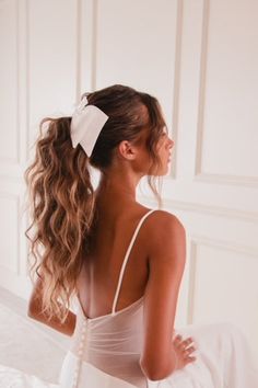 Sabrina Bow – Jay Kay Braids and Bridal French Bow Hairstyle, Fun Bridal Hairstyles, Bridesmaids With Bows In Hair, Wedding Ponytail With Bow, Bow In Hair Wedding, Bridal Ponytail With Bow, Updos For Long Hair Homecoming, Big Hair Bow Hairstyles, Wedding Bow Hairstyles