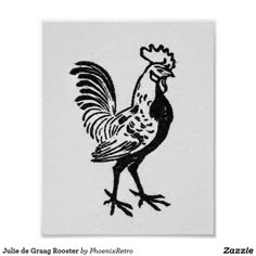 a black and white drawing of a rooster