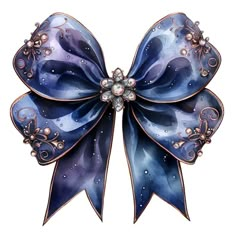 a blue and white bow with pearls on the top is featured in this drawing by an artist