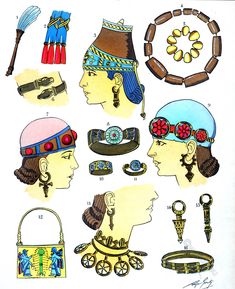 an illustration of various types of hats and accessories for women's headgear