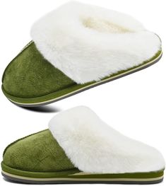 Green Fluffy Memory Foam Non-Slip Winter House Slippers Foam sole Heel measures approximately 2 centimeters Slippers Foam, Green Slippers, Winter Knit Hats, New Green, Boot Accessories, Winter House, House Slippers, Winter Knits, Tank Top Cami