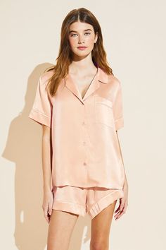 Inez Washable Silk Short PJ Set - Rose Cloud/Champagne - Eberjey Washing Clothes By Hand, Silk Pj Set, Luxury Pajamas, Wishlist 2022, Womens Pajama, Minimalist Closet, Simple Wardrobe, Silk Pajama Set, Women's Pajamas