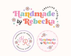 the logo for handmade by rebeka, an artisan studio and creative studio