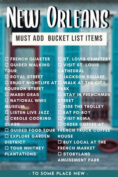 the menu for new orleans must add bucket lists to your travel guide or checklist