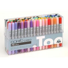 two clear boxes filled with lots of different colored crayons and marker pens on top of each other