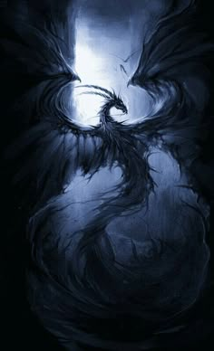 an artistic black and white painting of a dragon