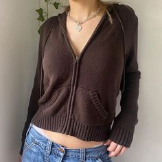 Mojoyce-2024 Fall Outfits Indie Cute Vintage Sweater Hoodie Brown Fur Trim Zip Up Cardigans Coats Y