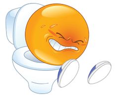 an orange smiley face sitting on top of a toilet bowl with its mouth open and eyes closed