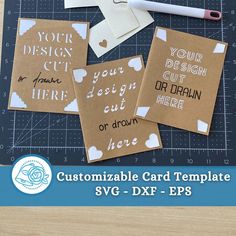 four diy card templates on top of a cutting board with scissors and paper