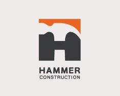 the hammer construction logo is shown in black and orange colors, with an orange border around it