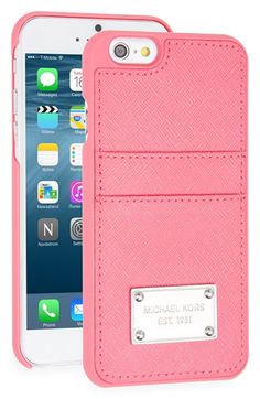 an iphone case with a name tag on the front and back cover, in pink