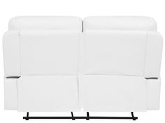 a white leather couch with two recliners on the back and one arm facing each other