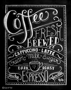 a chalkboard sign that says coffee, fresh brew and cappuccino latte