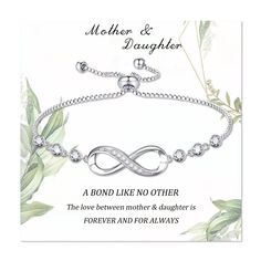 PRICES MAY VARY. Mom and Daughter Bracelets：Mother bracelet combine the infinity symbol and mother daughter bracelet to represent each other's constant love, with three selected gemstones, the gemstones and bracelet are perfectly overlapped and entwined to create a different sentiment. Surrounding love with infinity, promising each other a lifetime of watchfulness.Perfect gifts as first day of school bracelets for mom and daughter. Size & Quality：The matching mom and daughter bracelets adopt sli Bracelets For Mom, Daughter Gifts From Mom, School Bracelets, Mother Bracelet, Mom Christmas Gifts, Infinity Bracelets, Silver Infinity Bracelets, Daughter Bracelet, Mother Daughter Jewelry