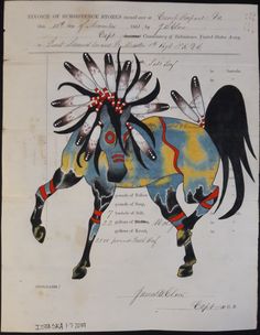 a drawing of a horse with feathers on it's back