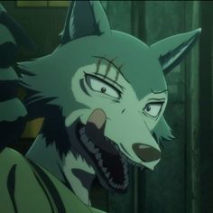 an animated wolf with its mouth open and fangs out