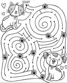 a cat and dog maze game for kids to learn how to find the right way