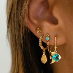 Gold And Turquoise Earrings, Summer Earring Stack, Beachy Earring Stack, Earring Combo, Earring Stacks, Earrings Combo, Beachy Earrings, Surf Jewelry, Beachy Jewelry