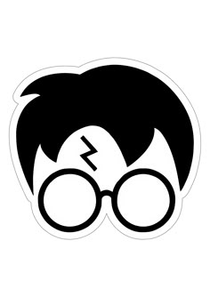 a black and white image of a harry potter sticker with glasses on it's head