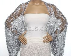 Wedding Shrug Knit Silver Shrug Cover Ups Shawls Wraps by Arzus #weddings #shrug #bolero #cape #shawl #white #black #ivory #knit #bridesmaid #bride #bridal #evening #dress #clothing #coverup #wrap #silver Dress Cover Up Jacket, Grey Shrug, Winter Wedding Shawl, White Shrug, Abstract People, Lace Shrug, Bridal Shrug