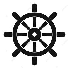 a black and white image of a ship wheel with four spokes on the side