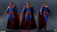 three different views of superman from the movie, which appears to be being modeled in real - life